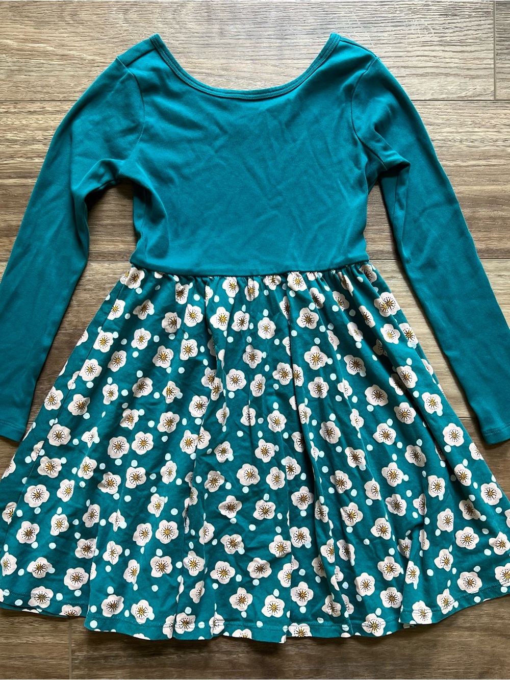 Tea Collection Teal Long Sleeve Floral Skater Dress girls 8